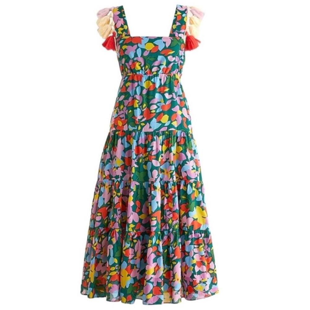 NWOT J. Crew‎ Tassel Dress Confetti Floral Midi Dress Size XXS - Picture 2 of 9